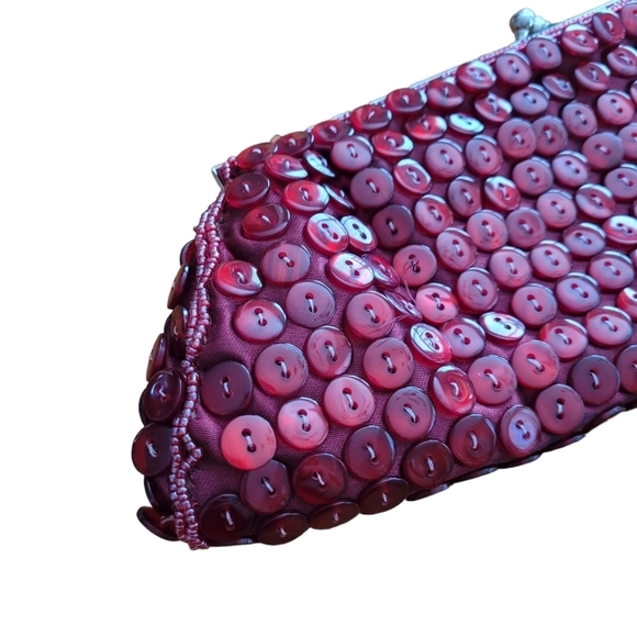 Vintage 80's Burgundy All Over Button Clutch - Picture 2 of 4